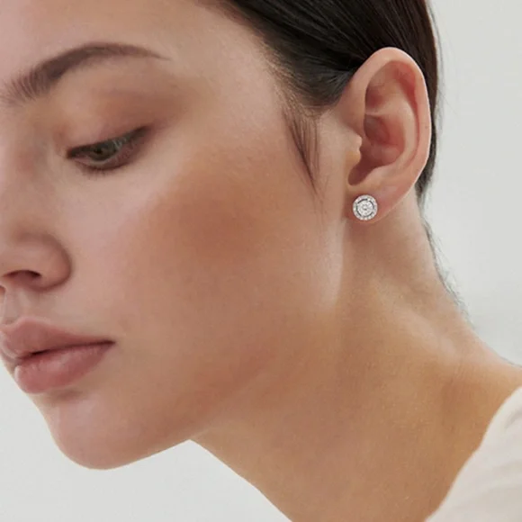 CATE & CHLOE • Ariel White Gold Halo Simulated Diamond Crystals Earrings - Picture 2 of 3